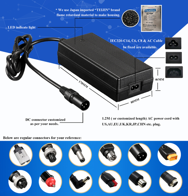 Fuyuang FY8403000 84V 3A 249W Lithium Battery Charger for 20S 72V E-bike, Scooter and Robot Battery Packs