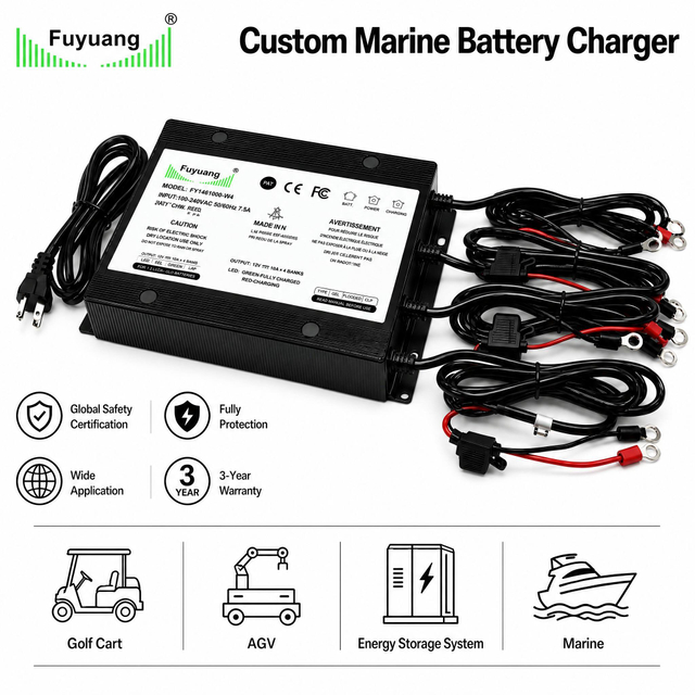 Fuyuang 4-Bank Intelligent Battery Charger 58.4V 15A 75W-1200W for 16S LiFePO4 Packs, Ebike Scooter AGV Golf Cart RV Marine