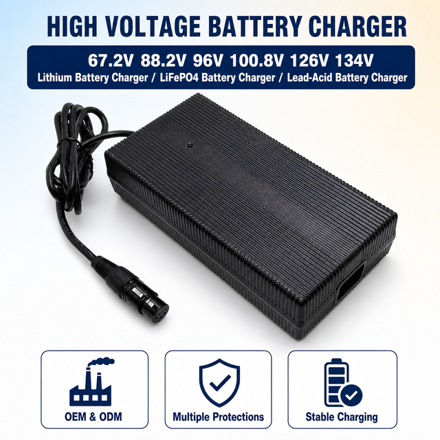 Fuyuang FY6727000 Custom 72V-126V Lithium LiFePO4 Battery Charger, 2A to 10A High Power Charger for E-bike, AGV and Drone Packs