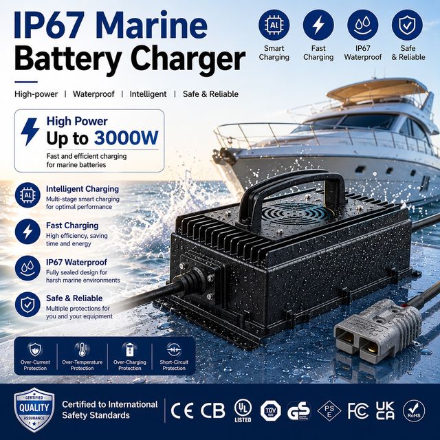 Fuyuang IP67 Battery Charger 29.2V-84V 5A-20A for Marine, AGV, AMR and Robotics Battery Packs