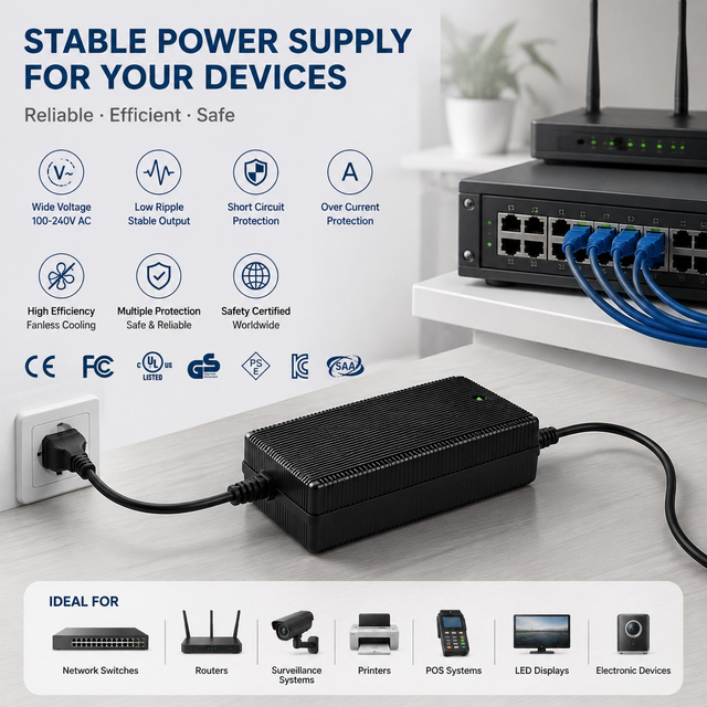 Fuyuang 48V 4A Power Supply Adapter 192W AC-DC Converter for CCTV Security LED Lighting 3D Printer Smart Home, 95% Efficiency