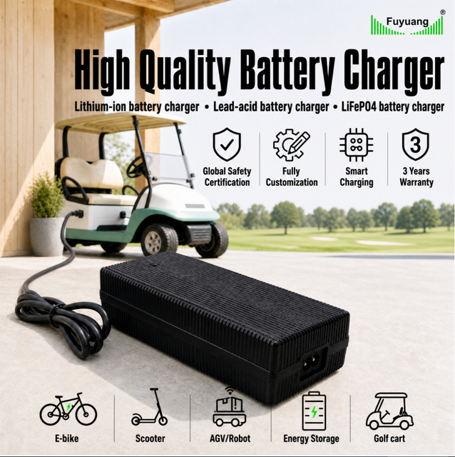 Fuyuang IP67 Waterproof Golf Cart Battery Charger 24V-72V 10A-25A for LiFePO4 Lithium and Lead Acid Battery Packs
