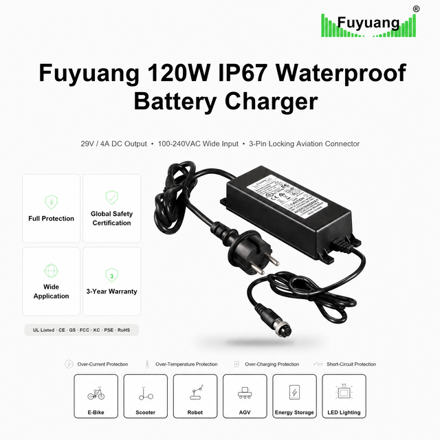 Fuyuang IP67 Waterproof Battery Charger 12V 24V 36V 48V 72V 2A-8A for Solar System and Marine Use