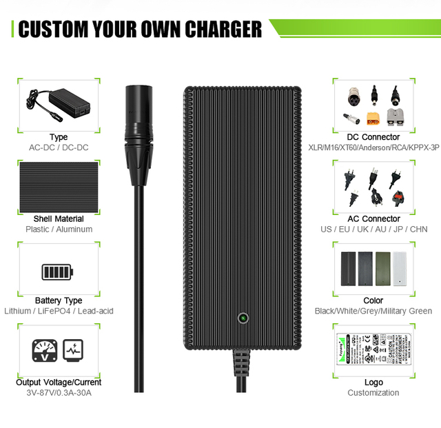 Fuyuang 29.2V 5A LiFePO4 / Lead-acid Battery Charger 120W-600W for E-Bike, Scooter and Energy Storage