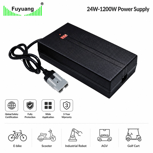 Fuyuang 12V-72V Lithium LiFePO4 Lead-acid Battery Charger with LED Display 24W-3000W for Golf Cart, AGV and RV