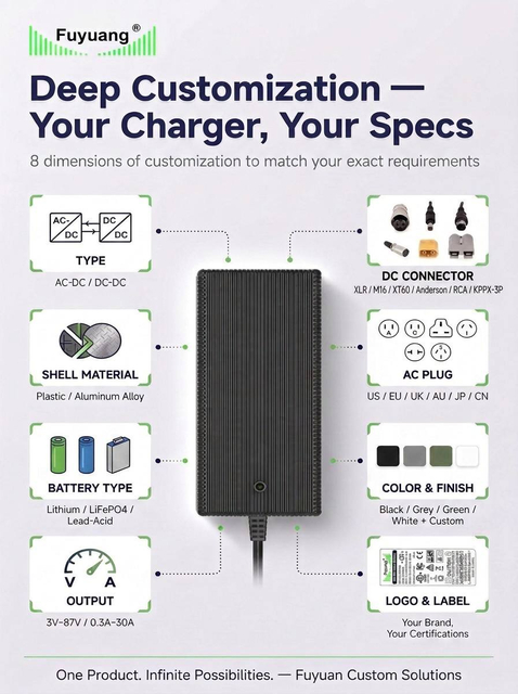 Fuyuang 42V 2A LiFePO4 / Lithium Battery Charger 24W-3000W for Electric Scooter, Motorcycle and E-Bike Battery Packs