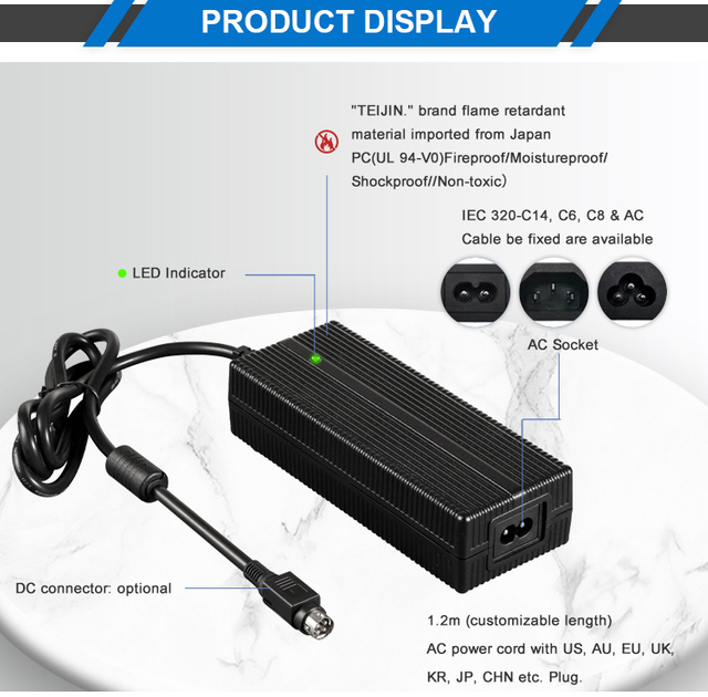 Fuyuang FY1207000 12V 7A Desktop AC-DC Switching Power Adapter, CE GS SAA PSE FCC RoHS Approved