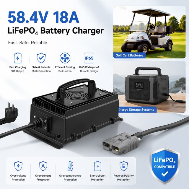 Fuyuang IP67 58.4V 18A LiFePO4 / Lead-acid Fast Battery Charger 1200W for Golf Cart, Forklift and Marine