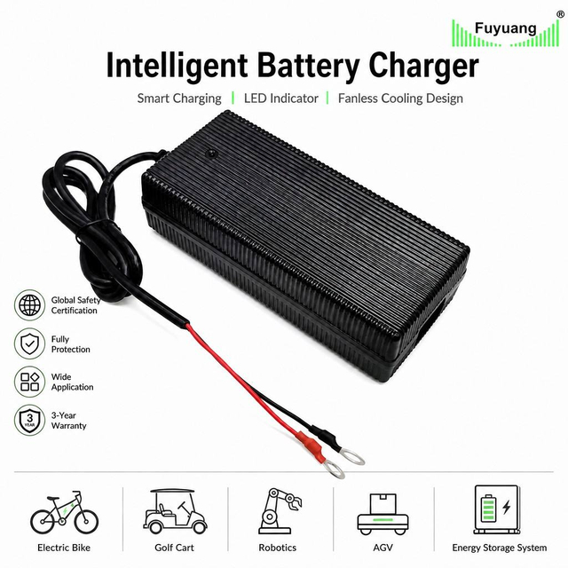 Fuyuang 54.6V 58.4V 58.8V Fast Battery Charger 120W-1200W for 48V LiFePO4 Lithium Lead-acid AGM GEL Batteries, Smart Charging
