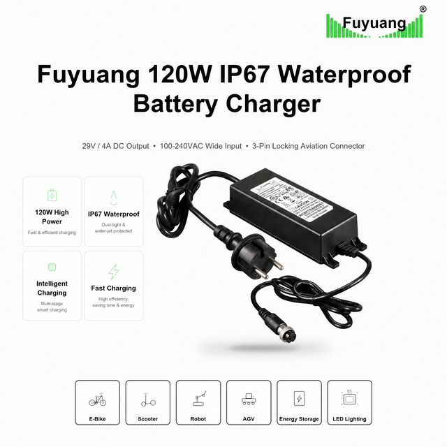 Fuyuang IP67 Waterproof 29.2V 2A Battery Charger for Marine, Boat, Solar and Outdoor Battery Systems