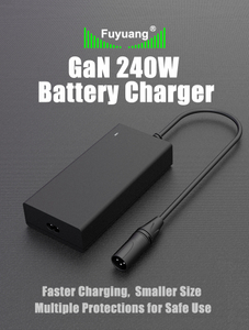 Fuyuang GaN 240W Battery Charger 12.6V-58.8V for Ebike Scooter Forklift Motorcycle, LiFePO4 Lithium AGM GEL Fast Charger