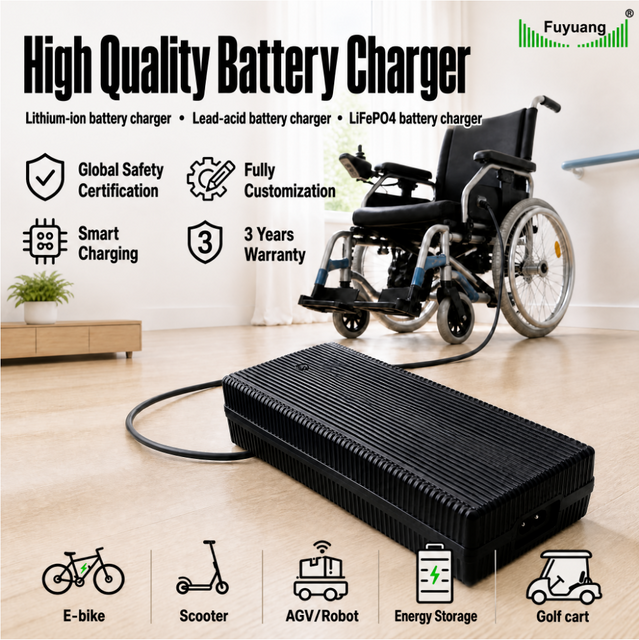 Fuyuang 24V-60V LiFePO4 Lithium Lead Acid Battery Charger 2A-10A for Electric Wheelchair and Mobility Scooter