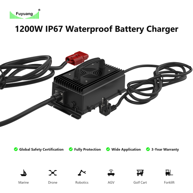 Fuyuang 1500W IP67 Waterproof Battery Charger 58.4V-84V for Golf Cart, AGV, Robot, Drone and Forklift