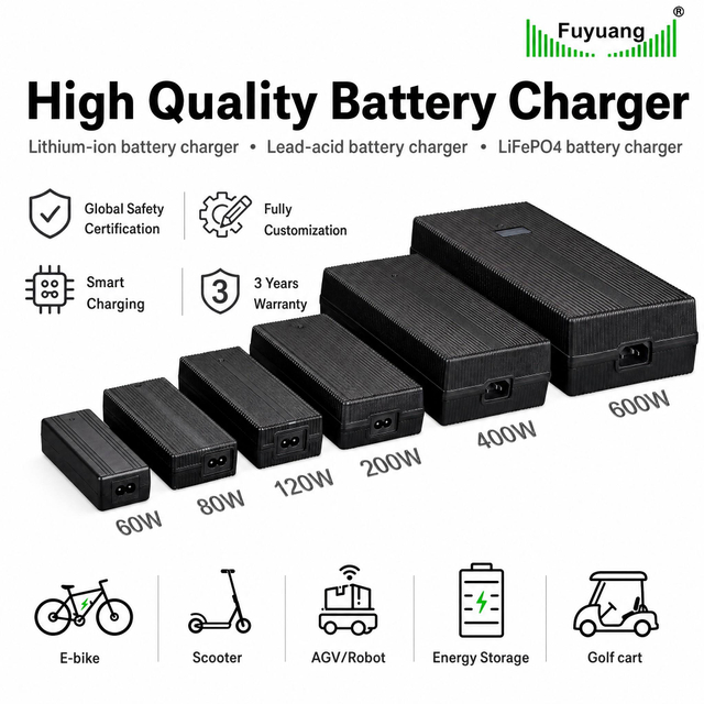 Fuyuang 12.6V-126V 1-40A Adjustable Battery Charger for LiFePO4, Lithium and Lead-acid Packs